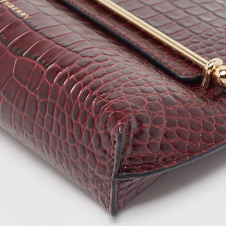 Pre Owned Strathberry Burgundy Croc Embossed Leather Stylist Shoulder Bag