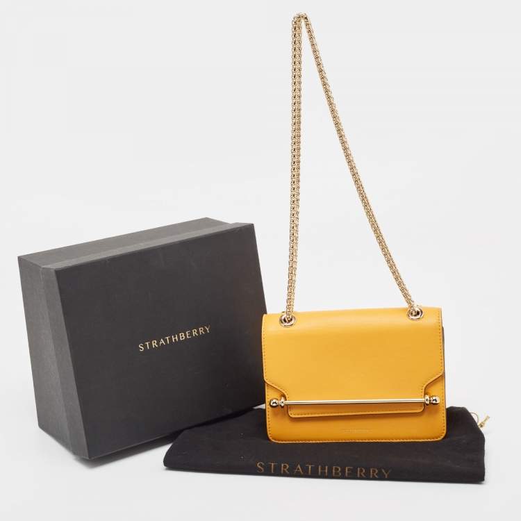 Pre Owned Strathberry Yellow Leather Mini East West Leather Crossbody Bag