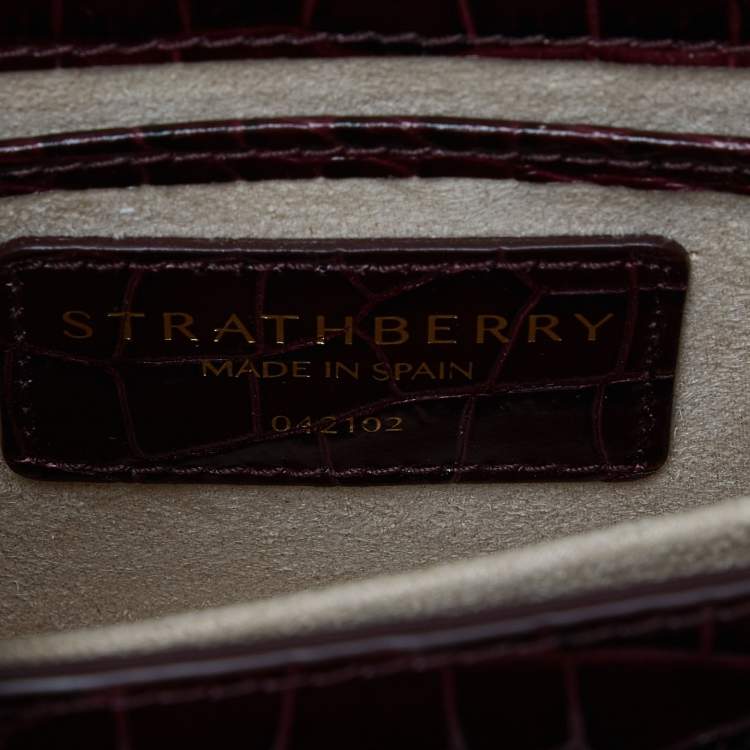 Pre Owned Strathberry Burgundy Croc Embossed Leather Mini East/West Shoulder Bag
