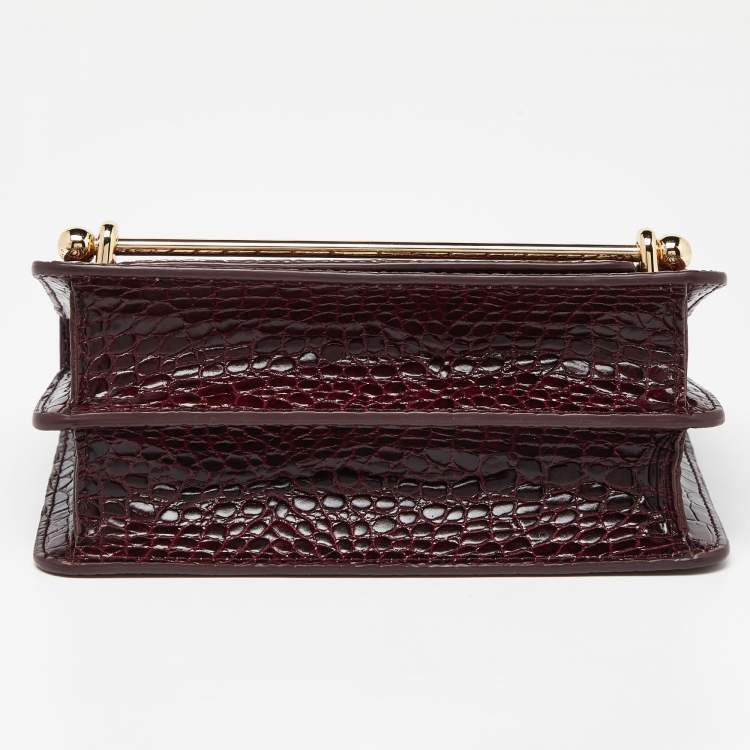 Pre Owned Strathberry Burgundy Croc Embossed Leather Mini East/West Shoulder Bag