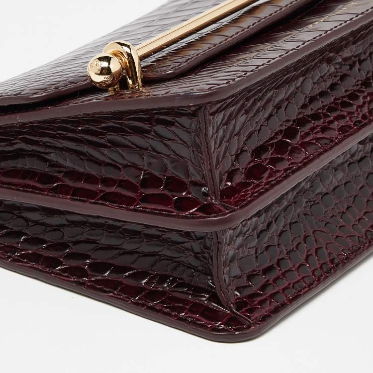 Pre Owned Strathberry Burgundy Croc Embossed Leather Mini East/West Shoulder Bag