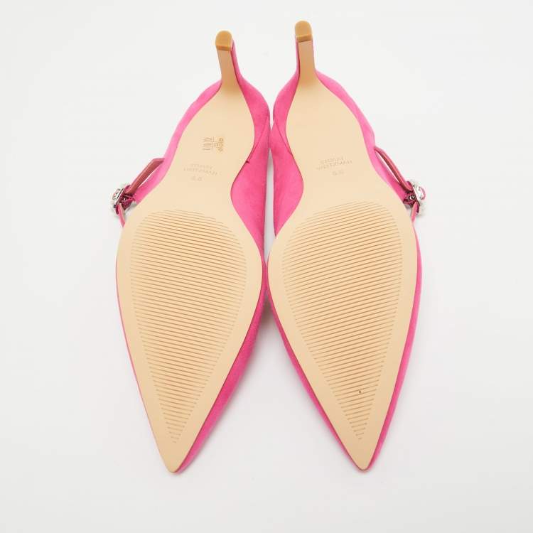 Pre Owned Stuart Weitzman Pink  Suede Dazzle 75 Embellished Mules Size 37