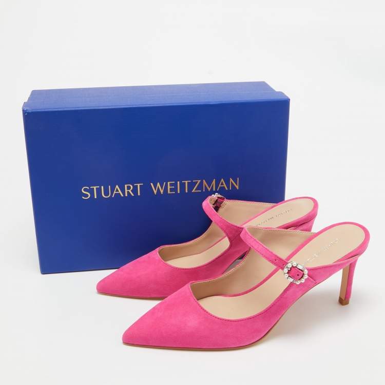 Pre Owned Stuart Weitzman Pink  Suede Dazzle 75 Embellished Mules Size 37