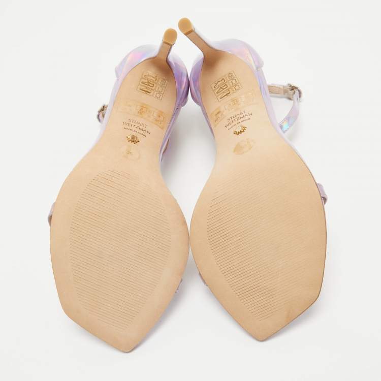 Pre Owned Stuart Weitzman Purple Iridescent Leather Ankle Strap Sandals Size 39