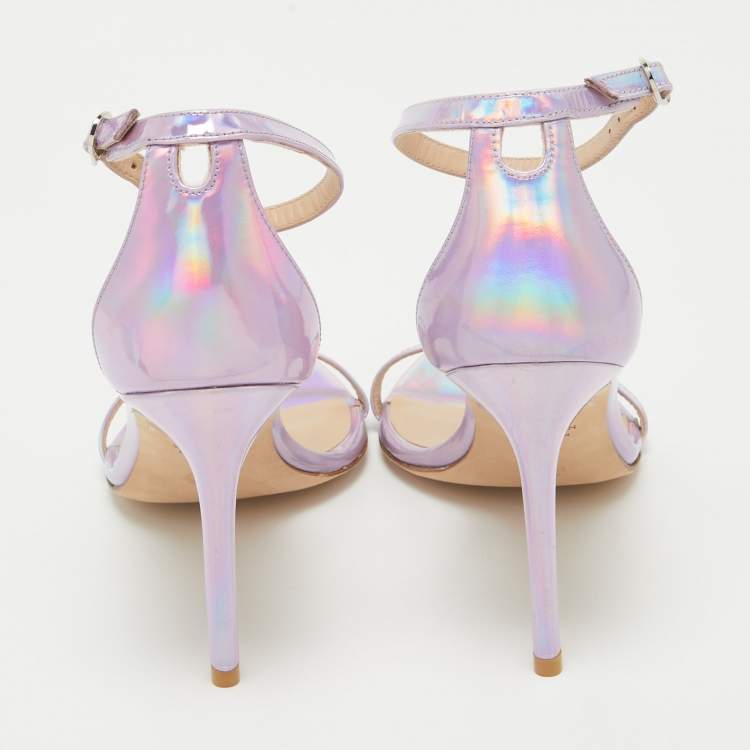 Pre Owned Stuart Weitzman Purple Iridescent Leather Ankle Strap Sandals Size 39