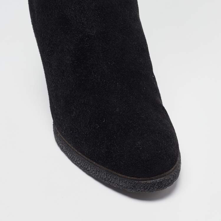 Pre Owned Stuart Weitzman Black Fabric and Suede Knee Length Boots Size 38