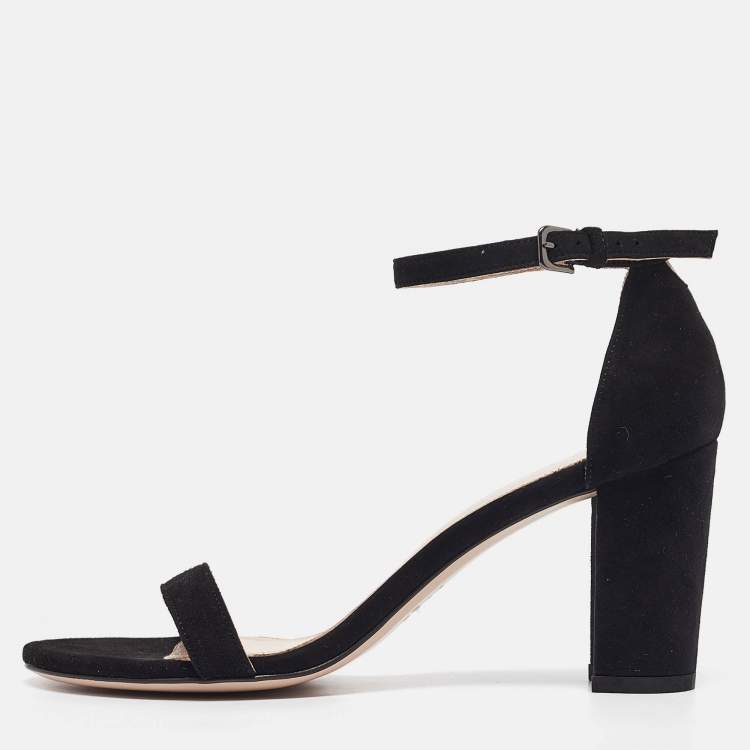 Pre Owned Stuart Weitzman Black Suede Nearlynude Lucite Ankle Strap Sandals 39