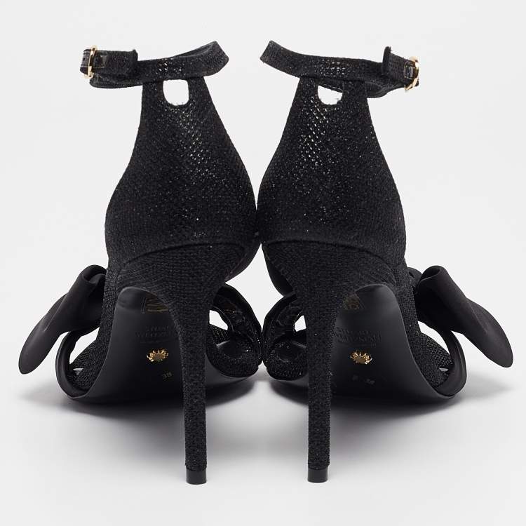 Pre Owned Stuart Weitzman Black Glitter Nudist Ankle Strap Sandals Size 38