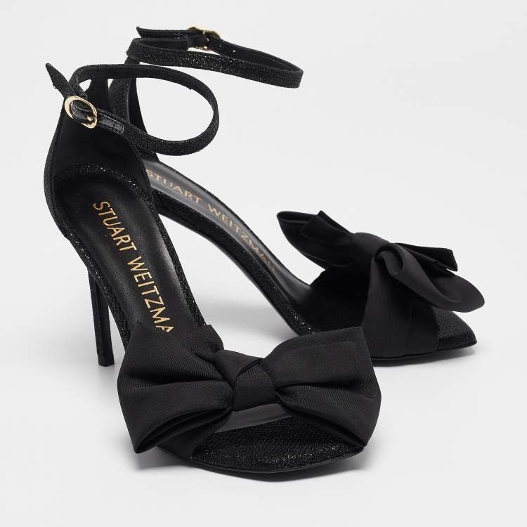 Pre Owned Stuart Weitzman Black Glitter Nudist Ankle Strap Sandals Size 38