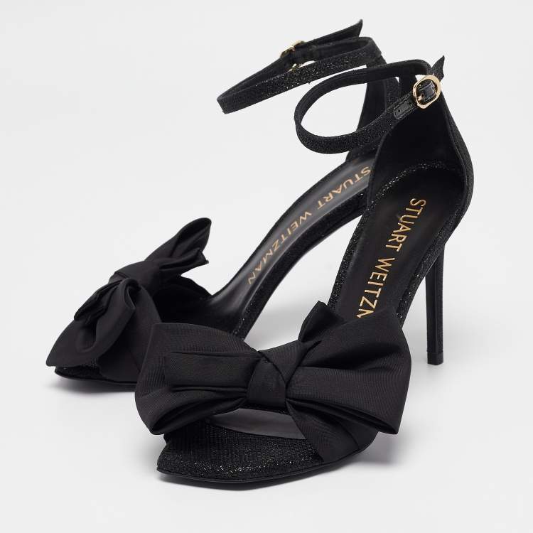 Pre Owned Stuart Weitzman Black Glitter Nudist Ankle Strap Sandals Size 38
