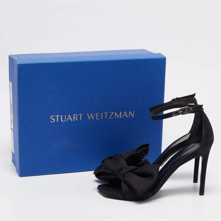 Pre Owned Stuart Weitzman Black Glitter Nudist Ankle Strap Sandals Size 38