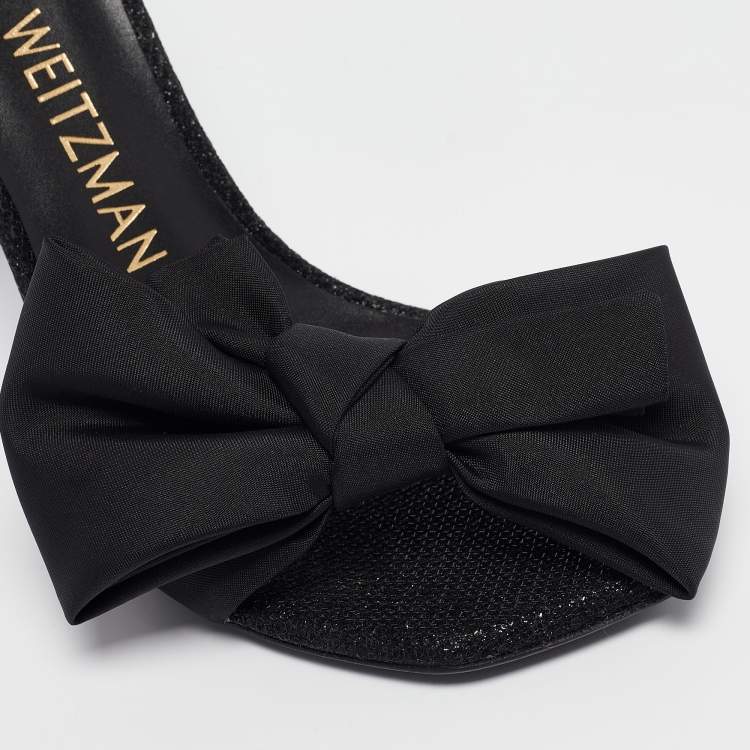 Pre Owned Stuart Weitzman Black Glitter Nudist Ankle Strap Sandals Size 38