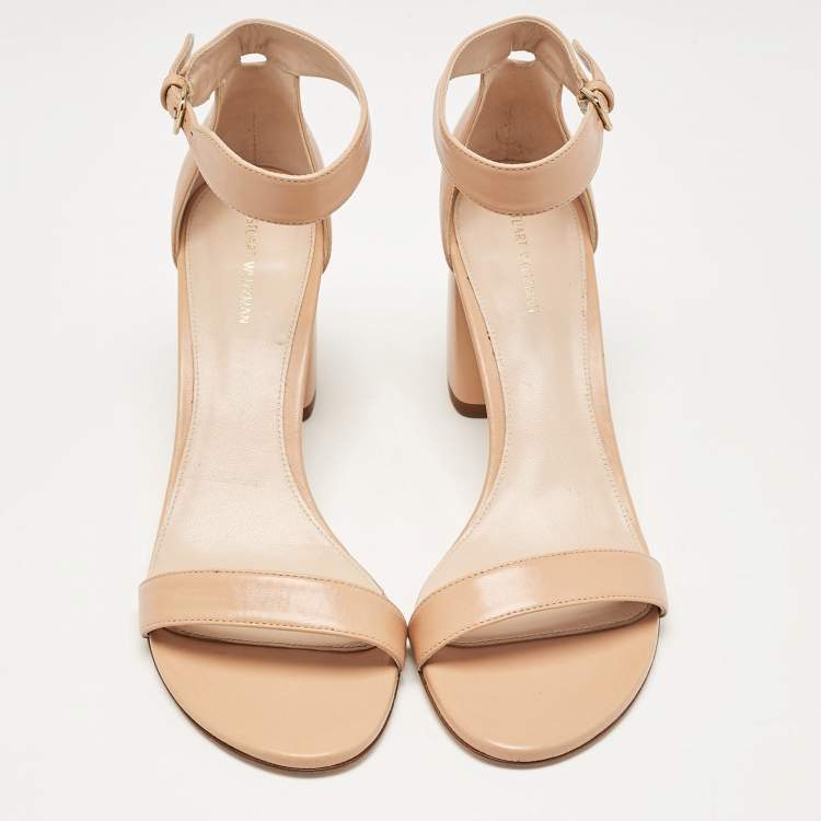 Pre Owned Stuart Weitzman Beige Leather Ankle Strap Sandals Size 40