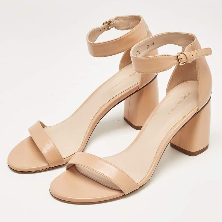 Pre Owned Stuart Weitzman Beige Leather Ankle Strap Sandals Size 40