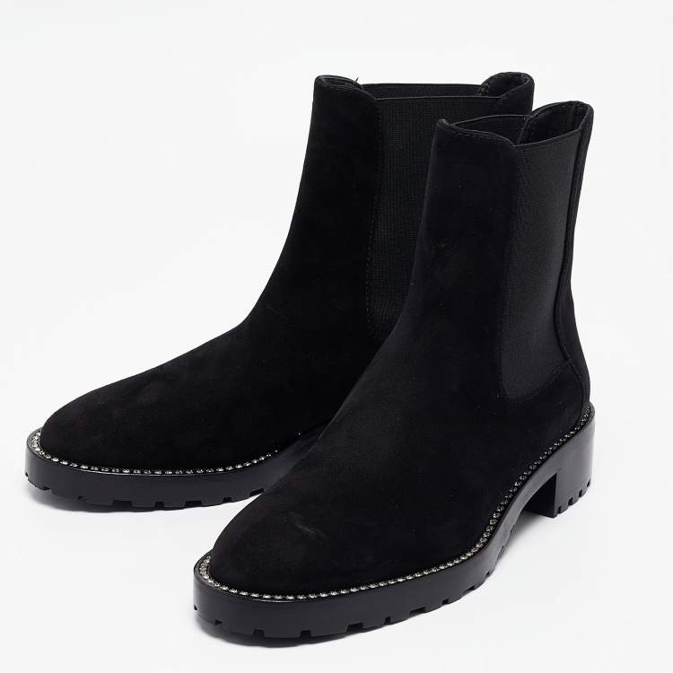 Pre Owned Stuart Weitzman Black Suede Kolbie Chelsea Boots Size 36