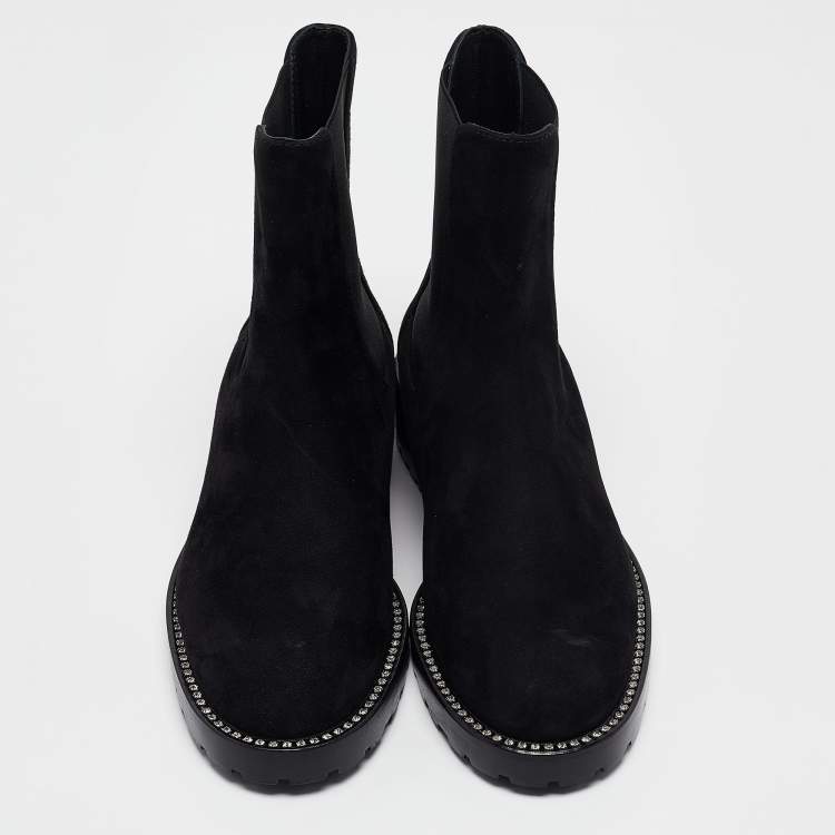 Pre Owned Stuart Weitzman Black Suede Kolbie Chelsea Boots Size 36