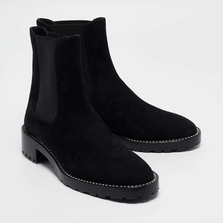 Pre Owned Stuart Weitzman Black Suede Kolbie Chelsea Boots Size 36