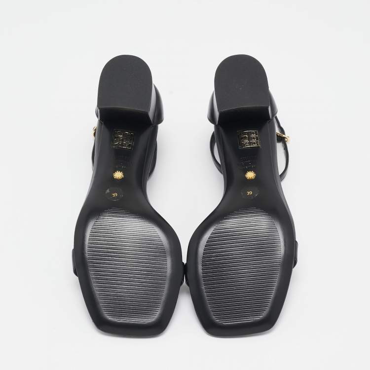 Pre Owned Stuart Weitzman Black Leather Simplecurve Sandals Size 39