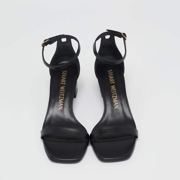 Pre Owned Stuart Weitzman Black Leather Simplecurve Sandals Size 39