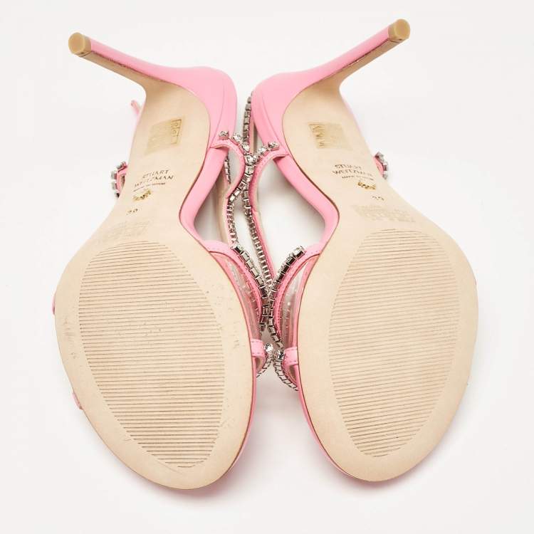 Pre Owned Stuart Weitzman Pink Leather and PVC Mondrian Glam Sandals Size 39