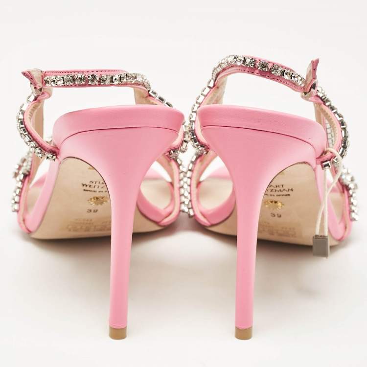 Pre Owned Stuart Weitzman Pink Leather and PVC Mondrian Glam Sandals Size 39