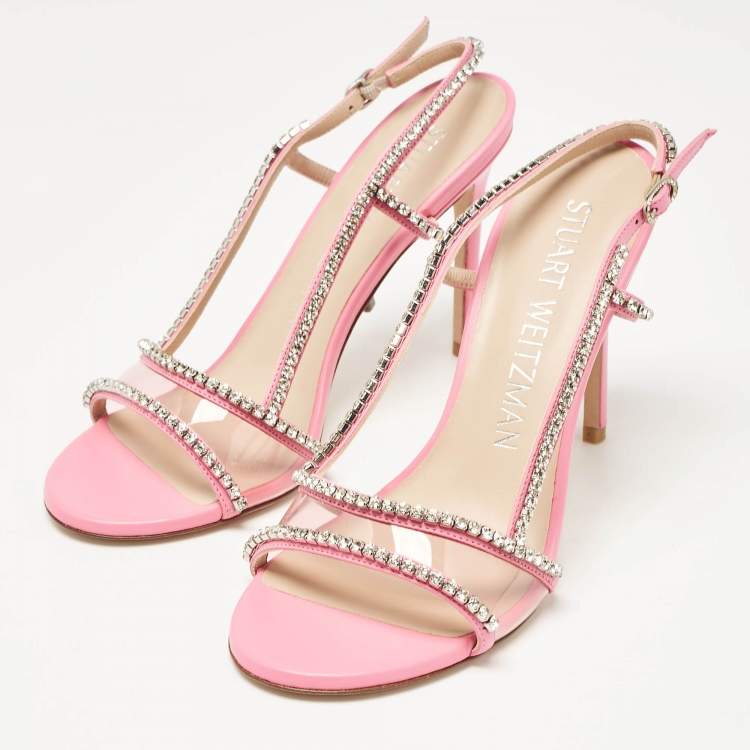 Pre Owned Stuart Weitzman Pink Leather and PVC Mondrian Glam Sandals Size 39