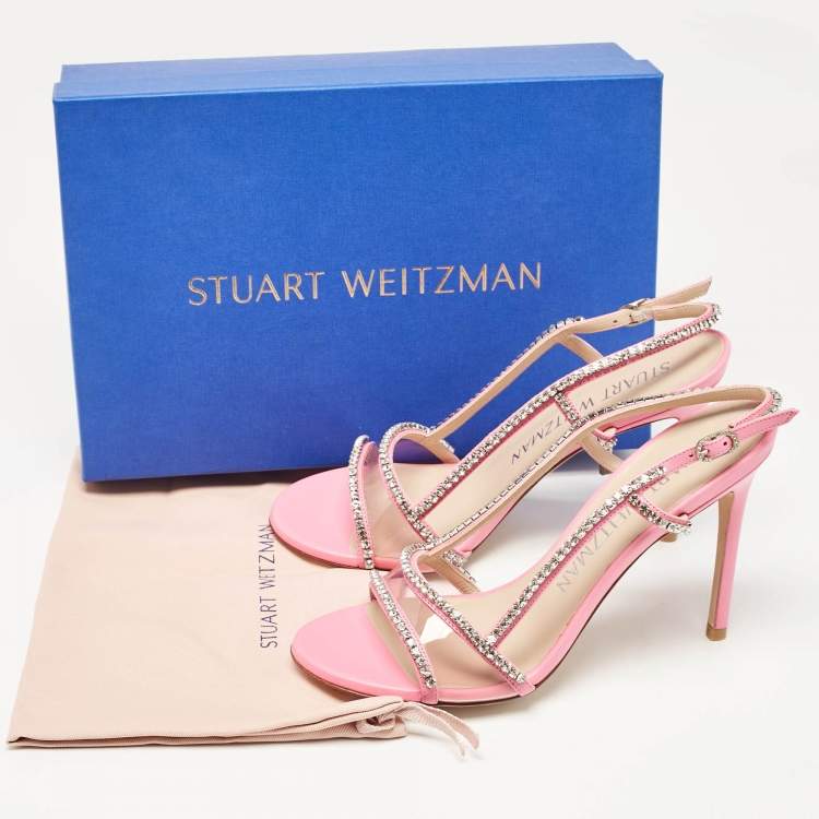 Pre Owned Stuart Weitzman Pink Leather and PVC Mondrian Glam Sandals Size 39