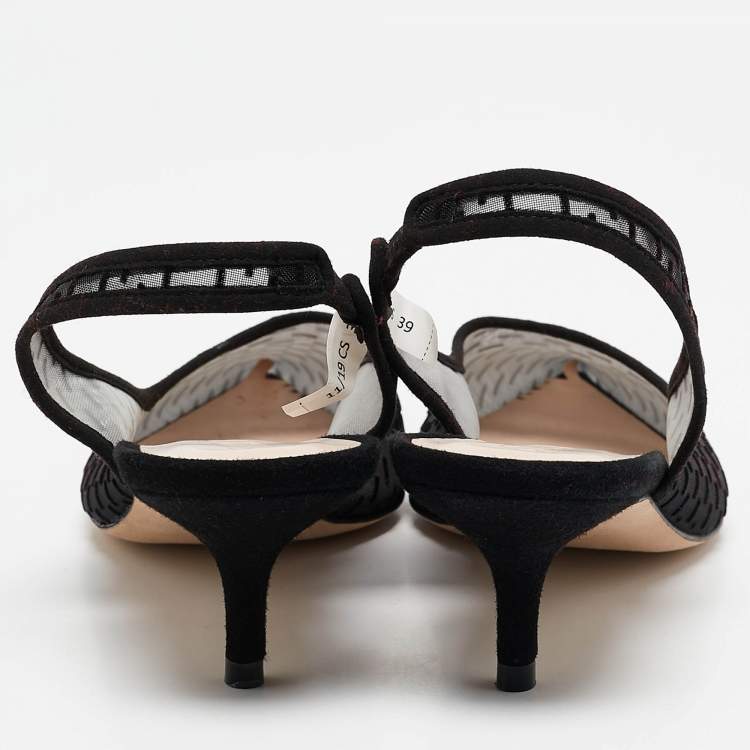 Pre Owned Stuart Weitzman Black Mesh and Suede Pointed Toe Slingback Pumps Size 39