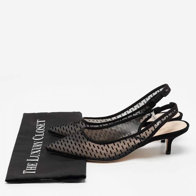 Pre Owned Stuart Weitzman Black Mesh and Suede Pointed Toe Slingback Pumps Size 39