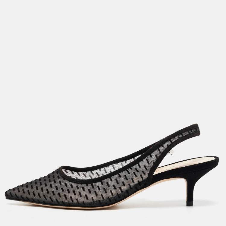 Pre Owned Stuart Weitzman Black Mesh and Suede Pointed Toe Slingback Pumps Size 39