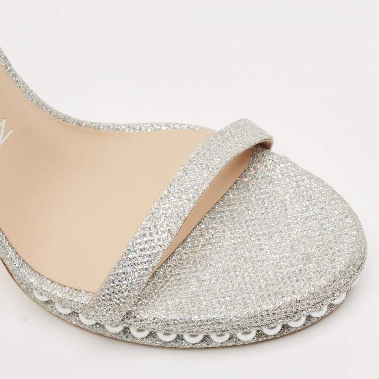 Pre Owned Stuart Weitzman Silver Glitter Nudistchains Ankle Strap Sandals Size 39