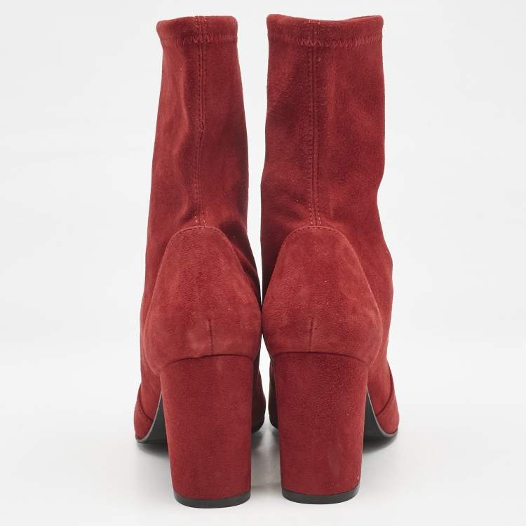 مملوكة مسبقًا Stuart Weitzman Red Suede Yuliana Ankle Boots Size 39.5
