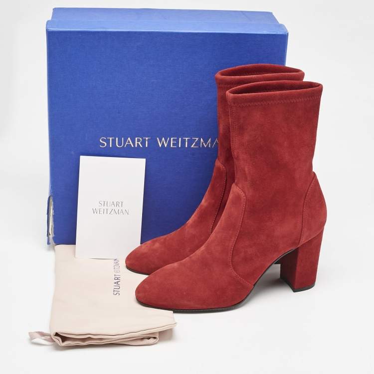 مملوكة مسبقًا Stuart Weitzman Red Suede Yuliana Ankle Boots Size 39.5