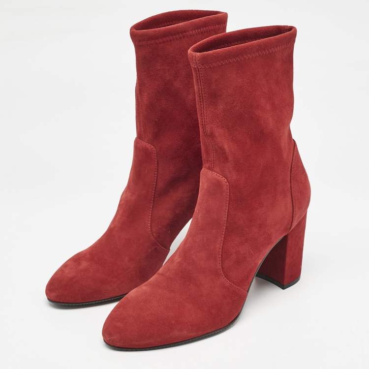 مملوكة مسبقًا Stuart Weitzman Red Suede Yuliana Ankle Boots Size 39.5