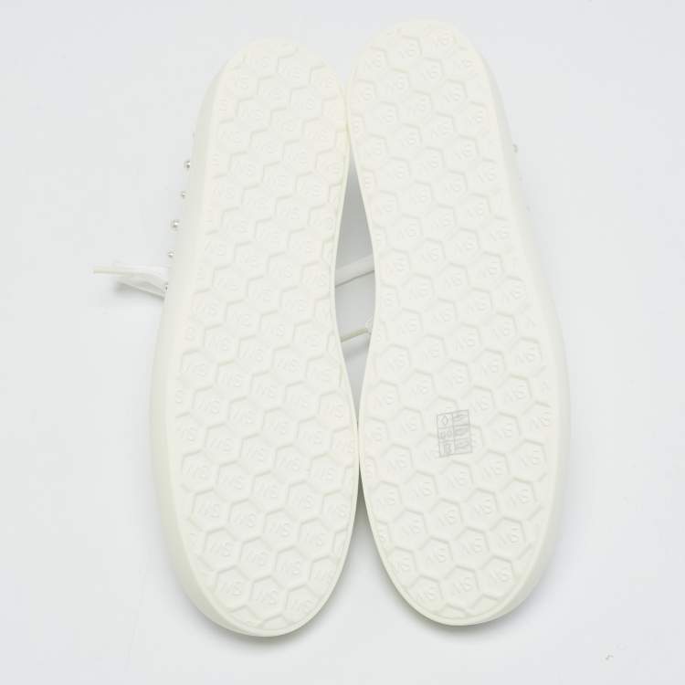 Pre Owned Stuart Weitzman White Leather Pearlstud Convertible Sneakers Size 39.5