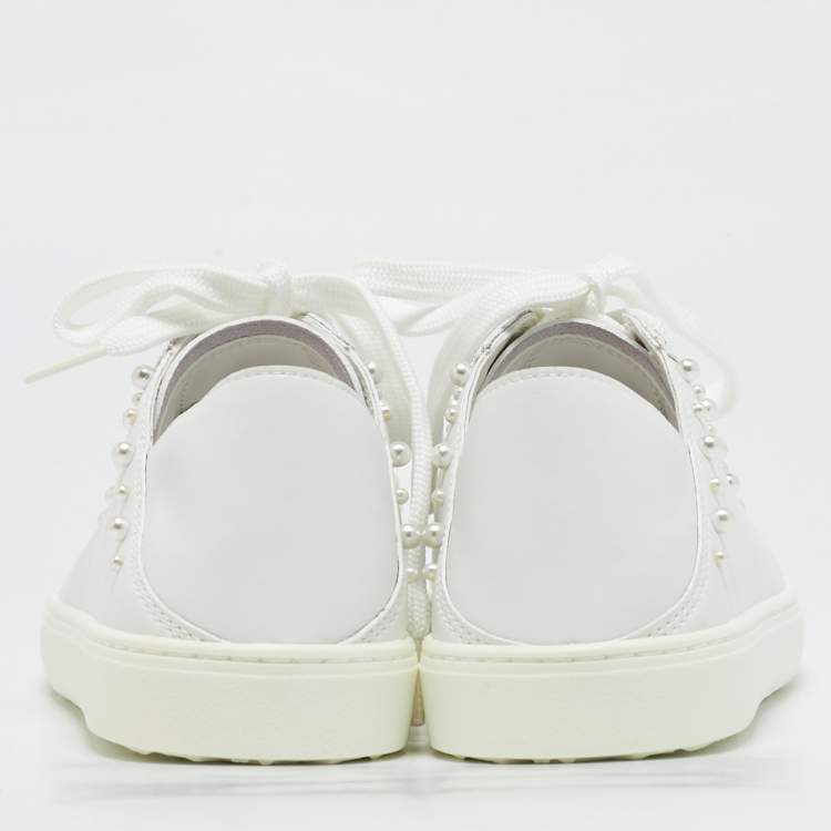 Pre Owned Stuart Weitzman White Leather Pearlstud Convertible Sneakers Size 39.5