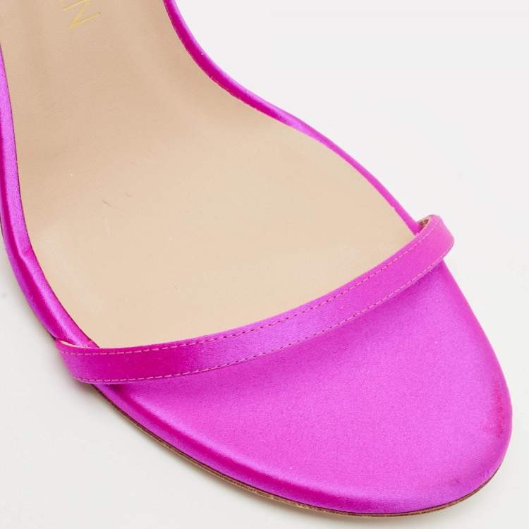 Pre Owned Stuart Weitzman Fuchsia Satin Ankle Strap Sandals Size 41