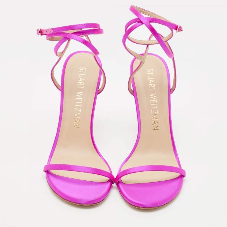 Pre Owned Stuart Weitzman Fuchsia Satin Ankle Strap Sandals Size 41