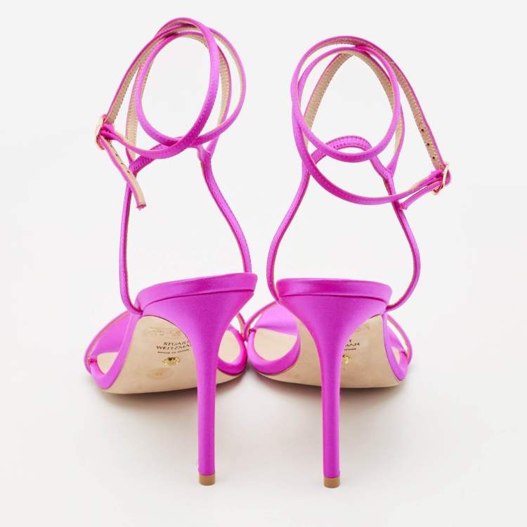 Pre Owned Stuart Weitzman Fuchsia Satin Ankle Strap Sandals Size 41