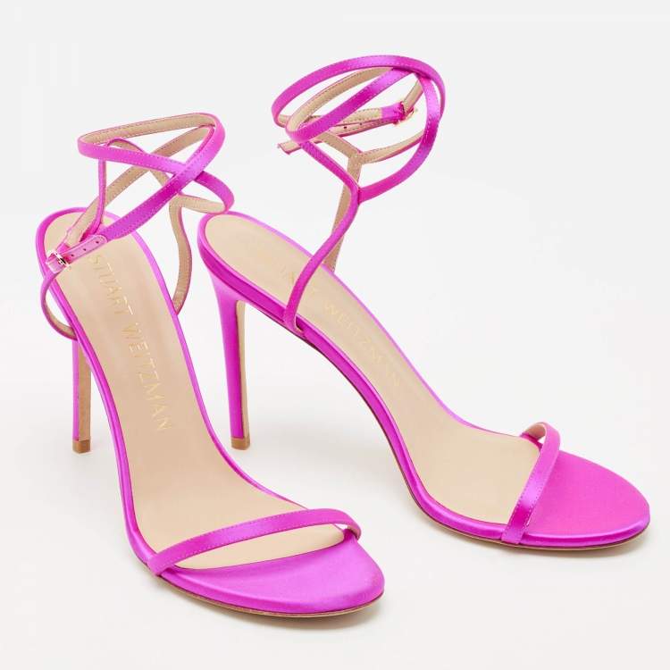 Pre Owned Stuart Weitzman Fuchsia Satin Ankle Strap Sandals Size 41