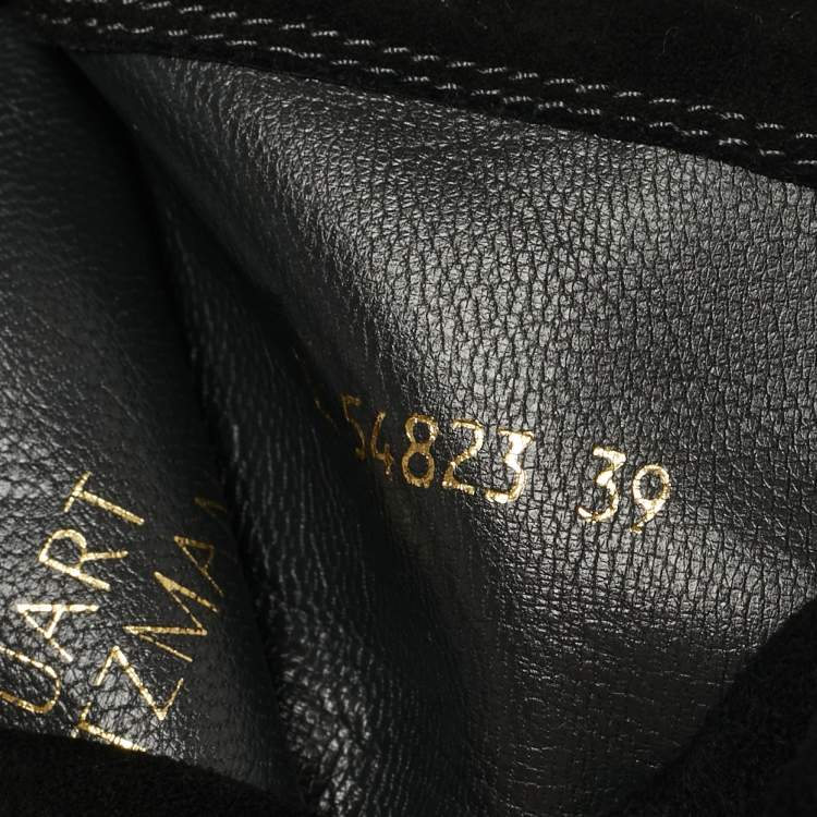 Pre Owned Stuart Weitzman Black Suede Pearl Studded Knee Length Boots Size 39