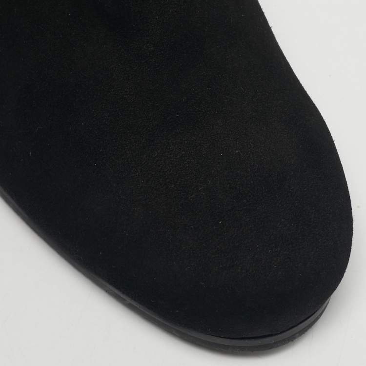 Pre Owned Stuart Weitzman Black Suede Pearl Studded Knee Length Boots Size 39