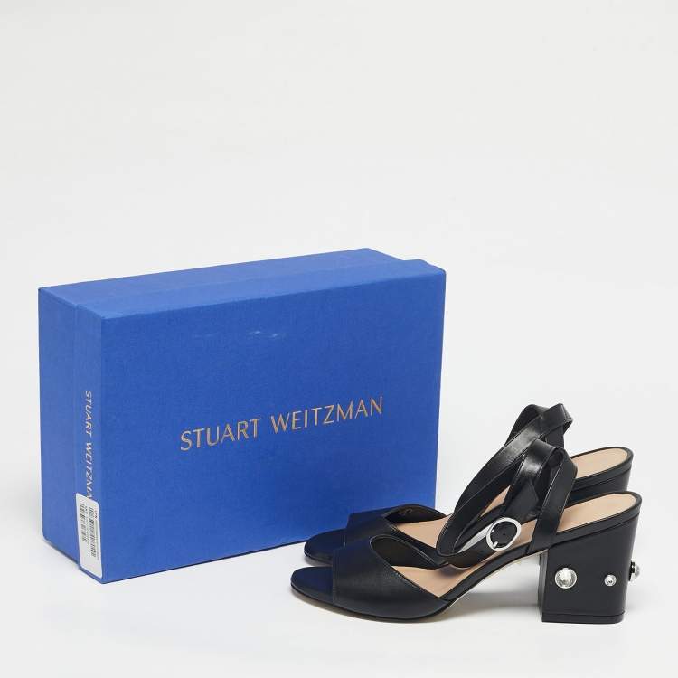 Pre Owned Stuart Weitzman Black Leather Allshine Ankle Strap Sandals Size 39