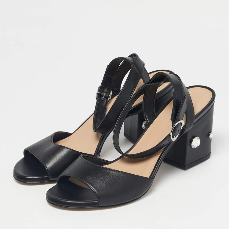 Pre Owned Stuart Weitzman Black Leather Allshine Ankle Strap Sandals Size 39