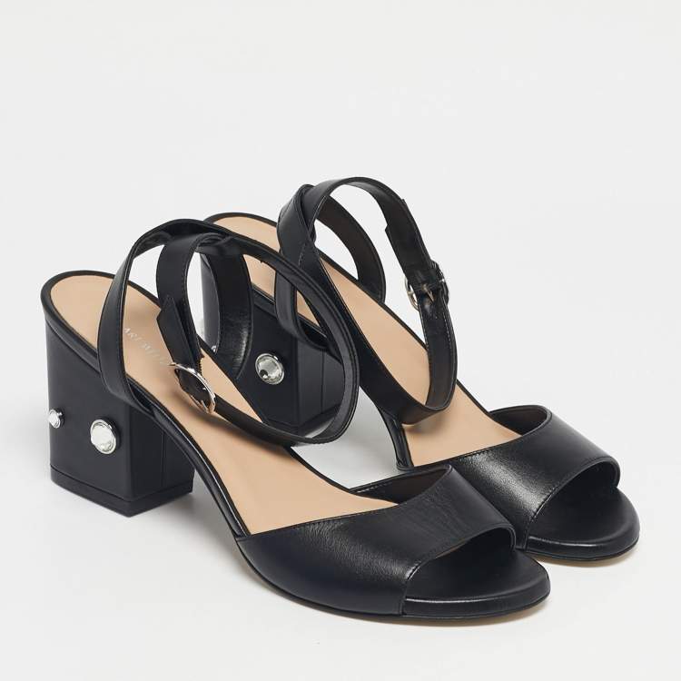 Pre Owned Stuart Weitzman Black Leather Allshine Ankle Strap Sandals Size 39