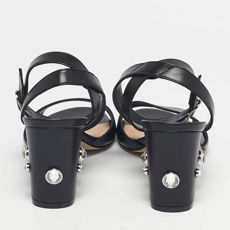 Pre Owned Stuart Weitzman Black Leather Allshine Ankle Strap Sandals Size 39