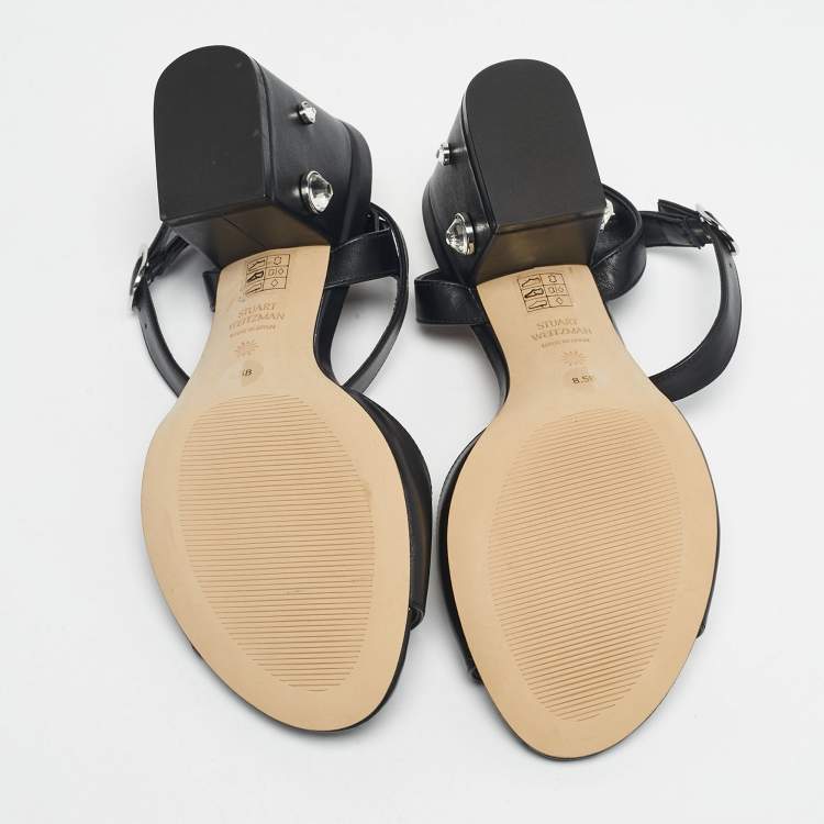 Pre Owned Stuart Weitzman Black Leather Allshine Ankle Strap Sandals Size 39