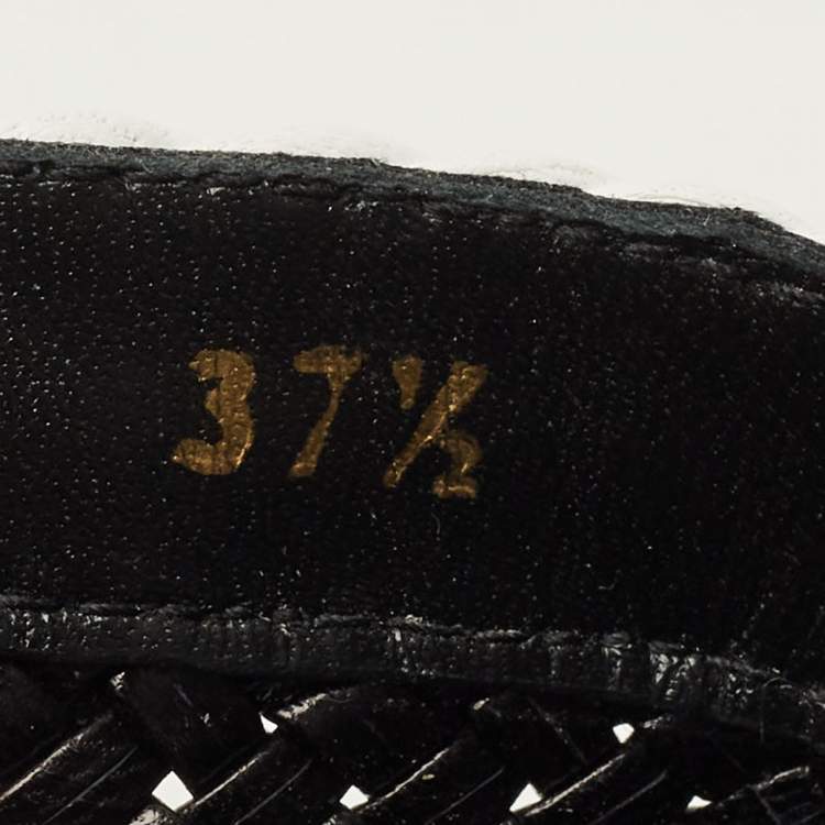 Pre Owned Stuart Weitzman Indiana Size 37.5 Black/White Woven Leather Mules