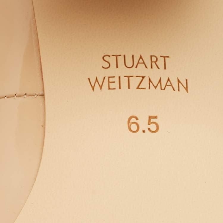 Pre Owned Stuart Weitzman Ariana Size 37 Beige Patent Leather Block Heel Pumps