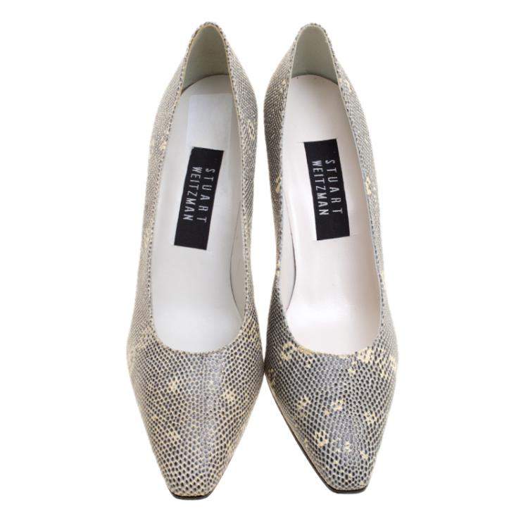 Pre Owned Stuart Weitzman Two Tone Lizard Leather Pumps Size 38.5
